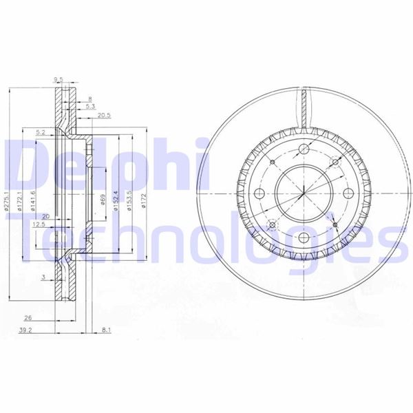 DELPHI BG4016 Fren Sistemleri Fren Diski - KIA CERATO I Sedan (LD) uyumlu