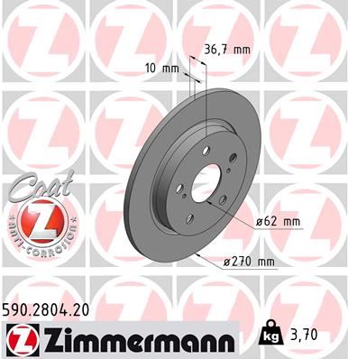 ZIMMERMANN 590.2804.20 Fren Sistemleri Fren Diski - TOYOTA AURIS (_E15_) uyumlu