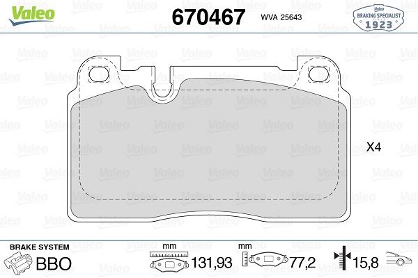 VALEO 670467 Fren Sistemleri Fren Balatası - AUDI Q5 (8RB) uyumlu