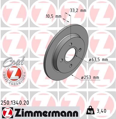 ZIMMERMANN 250.1340.20 Fren Sistemleri Fren Diski - FORD SIERRA II Hatchback (GBC, GBG) uyumlu