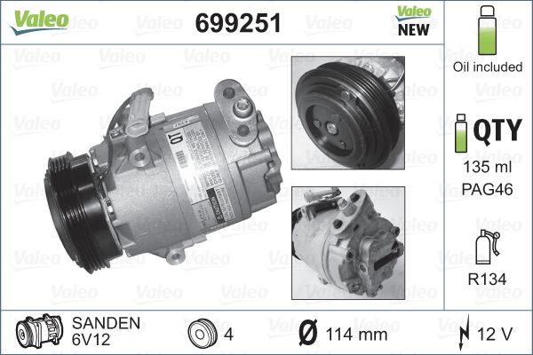 VALEO 699251 İklimlendirme Sistemi Kompresör Parçaları - OPEL ASTRA G Station wagon (T98) uyumlu