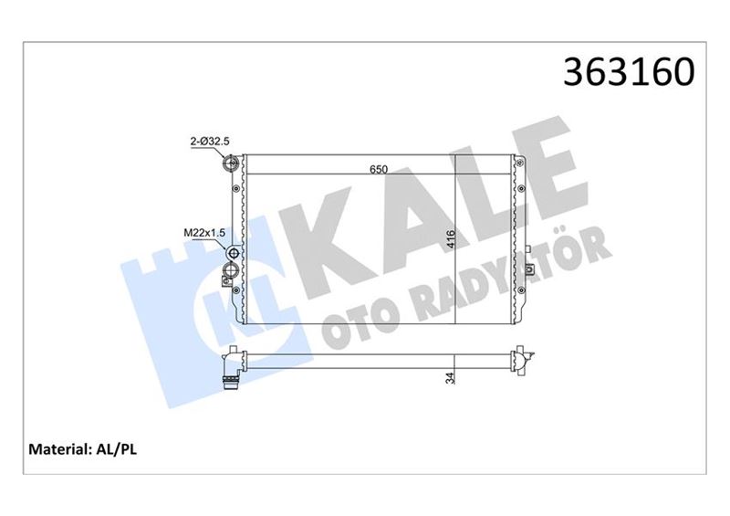 KALE OTO RADYATÖR 363160 Soğutma Sistemi Su Soğutucu & Parçaları - VW GOLF IV (1J1) uyumlu