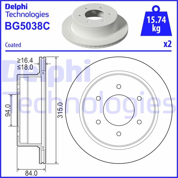 DELPHI BG5038C Fren Sistemleri Fren Diski - MITSUBISHI PAJERO SPORT II (KH_, KG_) uyumlu