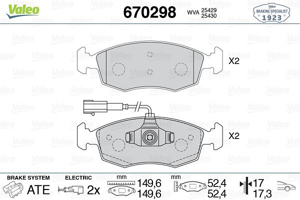 VALEO 670298 Fren Sistemleri Fren Balatası - FIAT 500 C (312_) uyumlu