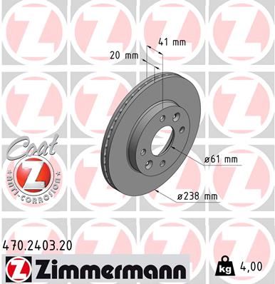 ZIMMERMANN 470.2403.20 Fren Sistemleri Fren Diski - RENAULT SUPER 5 (B/C40_) uyumlu