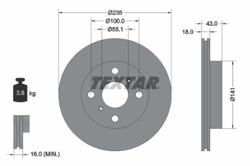 TEXTAR 92103603 Fren Sistemleri Fren Diski - TOYOTA YARIS (_P1_) uyumlu