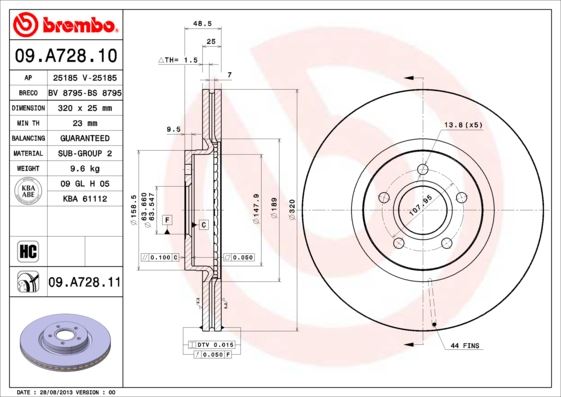BREMBO 09.A728.11 Fren Sistemleri Fren Diski - VOLVO C30 (533) uyumlu