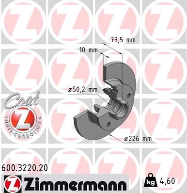 ZIMMERMANN 600.3220.20 Fren Sistemleri Fren Diski - VW PASSAT B3/B4 (3A2, 35I) uyumlu