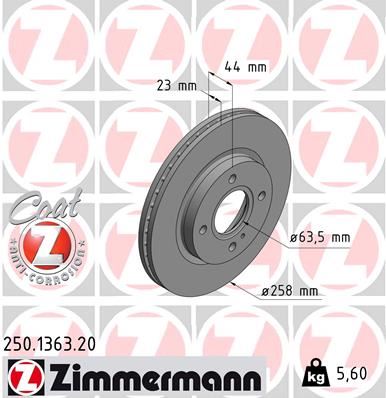 ZIMMERMANN 250.1363.20 Fren Sistemleri Fren Diski - FORD FIESTA VI (CB1, CCN) uyumlu