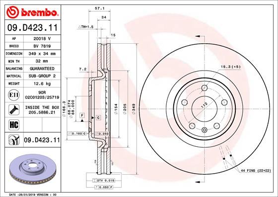 BREMBO 09.D423.11 Fren Sistemleri Fren Diski - AUDI Q7 (4MB, 4MG, 4MQ) uyumlu