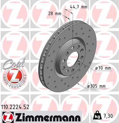 ZIMMERMANN 110.2224.52 Fren Sistemleri Fren Diski - ALFA ROMEO GIULIA (952_) uyumlu