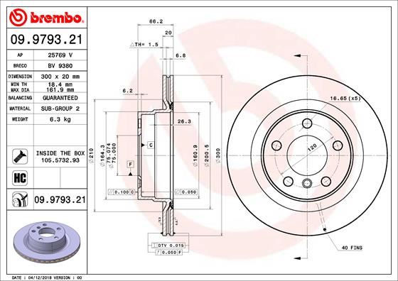 BREMBO 09.9793.21 Fren Sistemleri Fren Diski - BMW 1 (F20) uyumlu