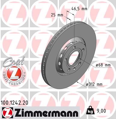 ZIMMERMANN 100.1242.20 Fren Sistemleri Fren Diski - AUDI A6 C5 (4B2, 4B4) uyumlu