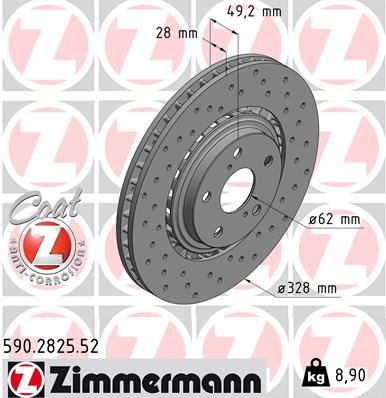 ZIMMERMANN 590.2825.52 Fren Sistemleri Fren Diski - TOYOTA PREVIA III (_R2_, _R5_) uyumlu