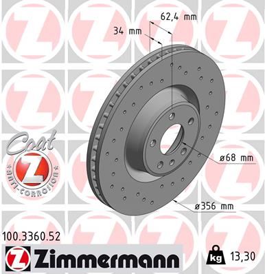 ZIMMERMANN 100.3360.52 Fren Sistemleri Fren Diski - AUDI A6 Allroad C7 (4GH, 4GJ) uyumlu