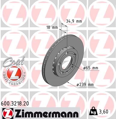 ZIMMERMANN 600.3218.20 Fren Sistemleri Fren Diski - SKODA FABIA I (6Y2) uyumlu