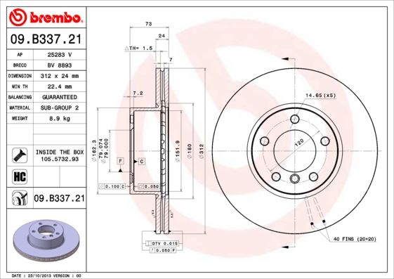 BREMBO 09.B337.21 Fren Sistemleri Fren Diski - BMW 1 (F20) uyumlu