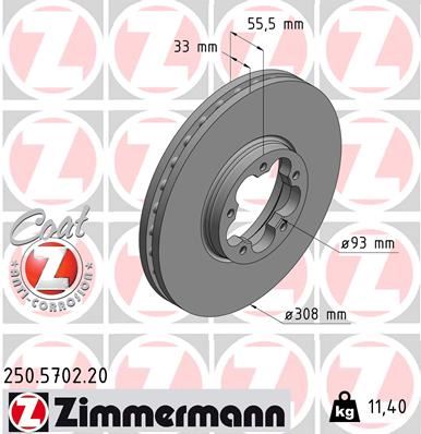 ZIMMERMANN 250.5702.20 Fren Sistemleri Fren Diski - FORD TRANSIT CUSTOM V362 Panelvan/Van (FY, FZ) uyumlu