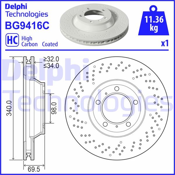 DELPHI BG9416C Fren Sistemleri Fren Diski - PORSCHE 911 (991) uyumlu