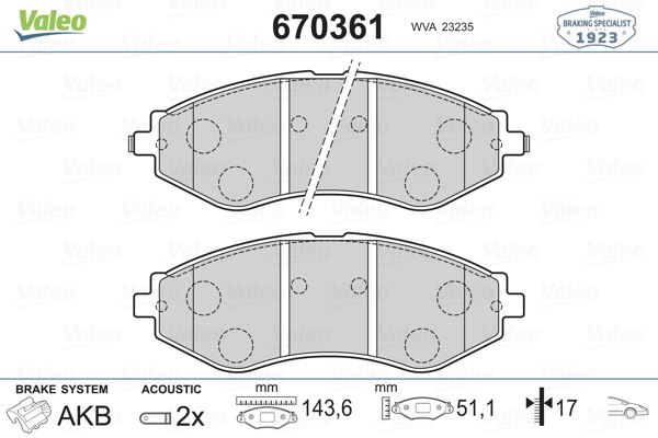 VALEO 670361 Fren Sistemleri Fren Balatası - CHEVROLET LACETTI Station wagon (J200) uyumlu
