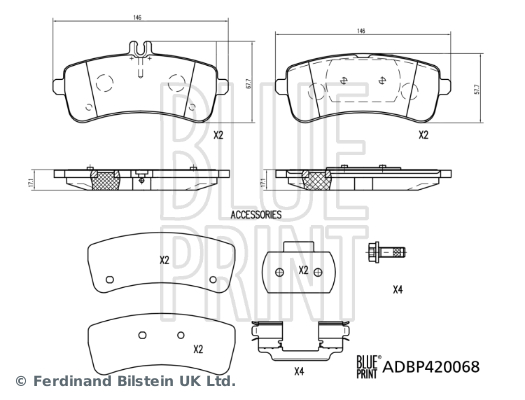 BLUE PRINT ADBP420068 Fren Sistemleri Fren Balatası - MERCEDES-BENZ S-SERISI (W222, V222, X222) uyumlu