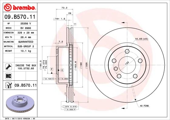 BREMBO 09.B570.11 Fren Sistemleri Fren Diski - BMW X3 (F25) uyumlu