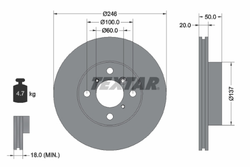 TEXTAR 92104500 Fren Sistemleri Fren Diski - SUZUKI BALENO Hatchback (EG) uyumlu
