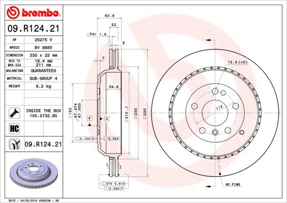BREMBO 09.R124.21 Fren Sistemleri Fren Diski - MERCEDES-BENZ R-SERISI (W251, V251) uyumlu