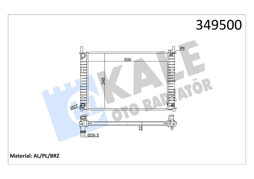 KALE OTO RADYATÖR 349500 Soğutma Sistemi Su Soğutucu & Parçaları - FORD FIESTA V (JH_, JD_) uyumlu