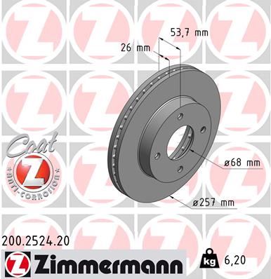 ZIMMERMANN 200.2524.20 Fren Sistemleri Fren Diski - NISSAN NV200 / EVALIA Minibüs/Otobüs uyumlu