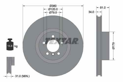 TEXTAR 92233905 Fren Sistemleri Fren Diski - LAND ROVER RANGE ROVER III (L322) uyumlu
