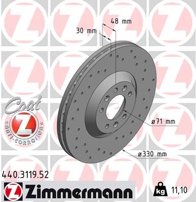 ZIMMERMANN 440.3119.52 Fren Sistemleri Fren Diski - PEUGEOT 607 (9D, 9U) uyumlu