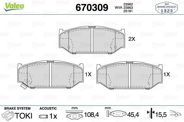 VALEO 670309 Fren Sistemleri Fren Balatası - SUZUKI SWIFT III (MZ, EZ) uyumlu