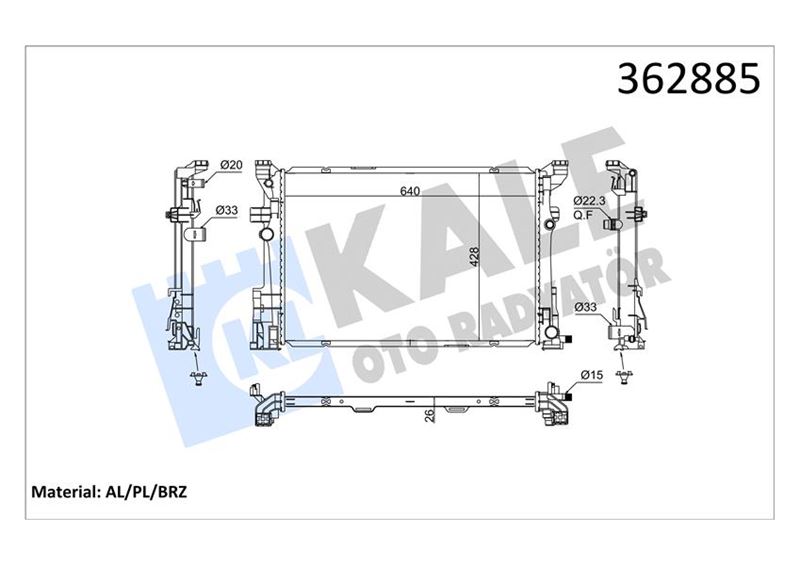 KALE OTO RADYATÖR 362885 Soğutma Sistemi Su Soğutucu & Parçaları - MERCEDES-BENZ B-SERISI Sports Tourer (W246, W242) uyumlu