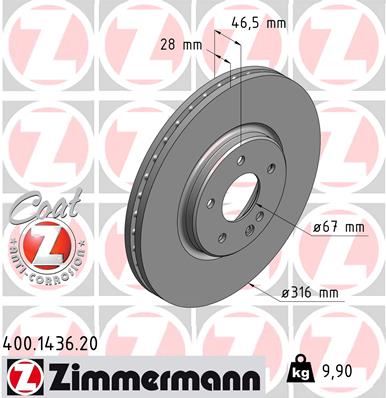 ZIMMERMANN 400.1436.20 Fren Sistemleri Fren Diski - MERCEDES-BENZ C-SERISI (W202) uyumlu