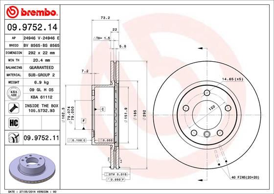 BREMBO 09.9752.11 Fren Sistemleri Fren Diski - BMW 1 Coupe (E82) uyumlu