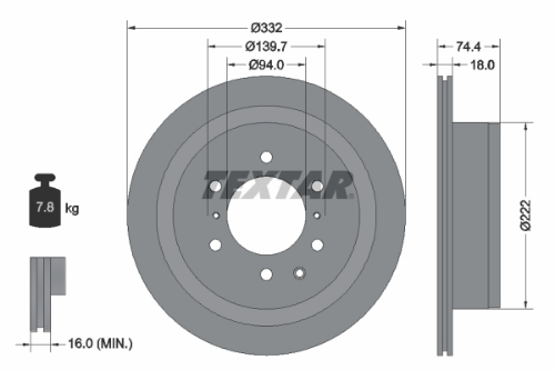 TEXTAR 92167303 Fren Sistemleri Fren Diski - MITSUBISHI PAJERO IV (V8_W, V9_W) uyumlu