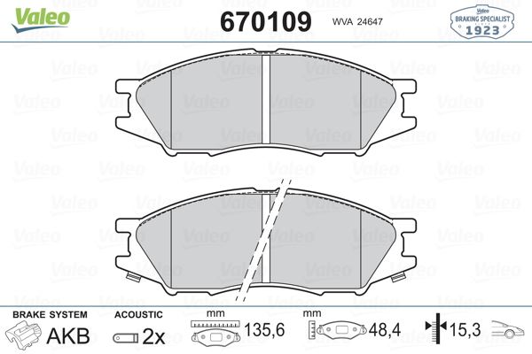 VALEO 670109 Fren Sistemleri Fren Balatası - NISSAN ALMERA Classic (B10) uyumlu