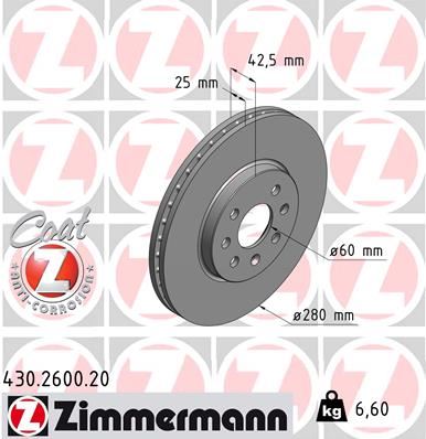 ZIMMERMANN 430.2600.20 Fren Sistemleri Fren Diski - OPEL COMBO Kasa/büyük limuzin uyumlu