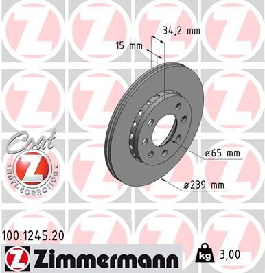 ZIMMERMANN 100.1245.20 Fren Sistemleri Fren Diski - VW LUPO I (6X1, 6E1) uyumlu