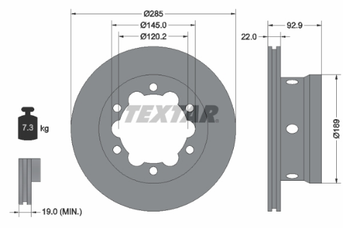 TEXTAR 92089803 Fren Sistemleri Fren Diski - VW LT 28-46 II Panelvan/Van (2DA, 2DD, 2DH) uyumlu