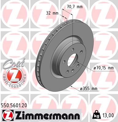 ZIMMERMANN 550.5601.20 Fren Sistemleri Fren Diski - TESLA MODEL S (5YJS) uyumlu