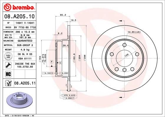 BREMBO 08.A205.10 Fren Sistemleri Fren Diski - BMW 3 (E90) uyumlu