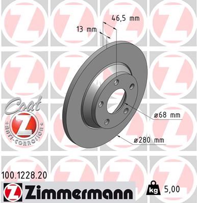 ZIMMERMANN 100.1228.20 Fren Sistemleri Fren Diski - AUDI A4 B5 (8D2) uyumlu