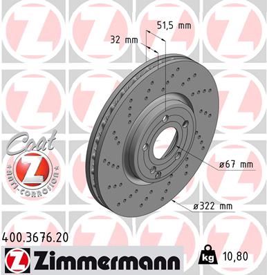 ZIMMERMANN 400.3676.20 Fren Sistemleri Fren Diski - MERCEDES-BENZ CLS (C218) uyumlu