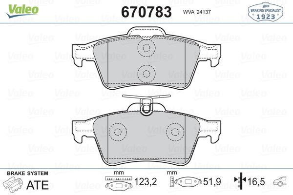 VALEO 670783 Fren Sistemleri Fren Balatası - FORD C-MAX II (DXA/CB7, DXA/CEU) uyumlu