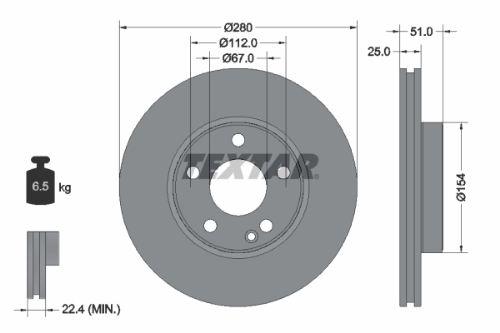 TEXTAR 92257005 Fren Sistemleri Fren Diski - MERCEDES-BENZ B-SERISI Sports Tourer (W246, W242) uyumlu