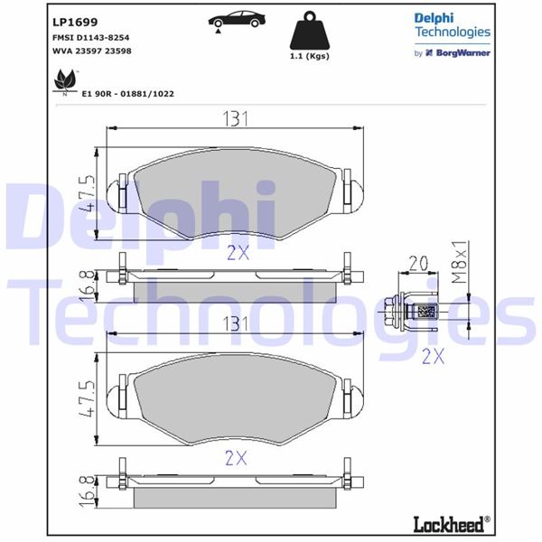 DELPHI LP1699 Fren Sistemleri Fren Balatası - PEUGEOT 306 (7B, N3, N5) uyumlu