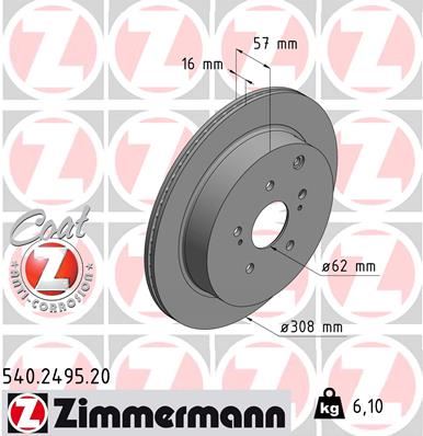 ZIMMERMANN 540.2495.20 Fren Sistemleri Fren Diski - SUZUKI GRAND VITARA II (JT, TE, TD) uyumlu