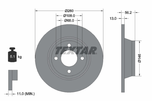 TEXTAR 92060400 Fren Sistemleri Fren Diski - AUDI 80 B4 Sedan (8C2) uyumlu